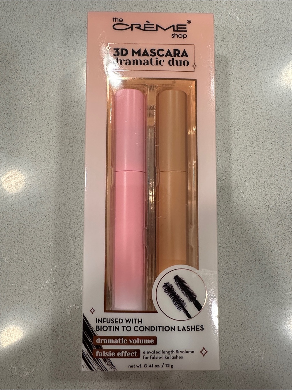 The Crème Shop 3D Mascara Dramatic Duo Black Infused w/Biotin Korean Beauty NEW
